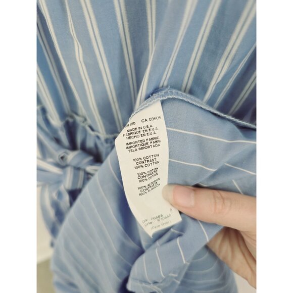 Fifteen Twenty Cotton Striped Blue White Tie Tiered Peasant Midi Cottage Dress L - Picture 11 of 13